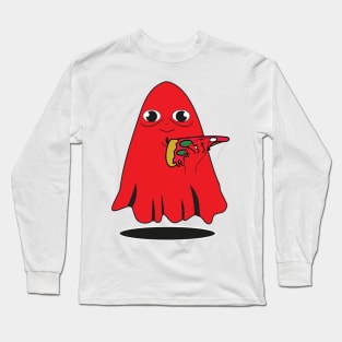 Foodie Red Ghost Eating Pizza Long Sleeve T-Shirt